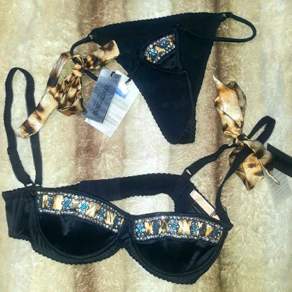 Roberto Cavalli Other - Rare Roberto Cavalli for Victoria's Secret luxury jeweled bra & panty thong set
